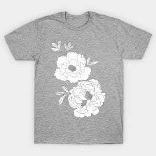 Grey Peony Pattern T-Shirt